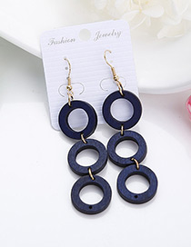 Fashion Dark Blue Circular Ring Decorated Long Earrings