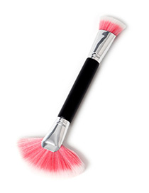 Fashion Pink+white Sector Shape Decorated Makeup Brush(1pc)