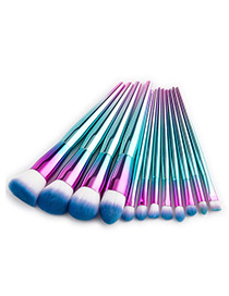 Fashion Blue+pink Round Shape Decorated Makeup Brush(12pcs)