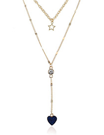 Fashion Dark Blue Five-pointed Star Pendant Decorated Long Necklace