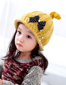 Lovely Yellow Bowknot&pearl Decorated Child Cap (1-6years Old)