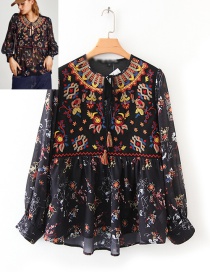 Trendy Multi-color Flower Pattern Decorated Long Sleeves Blouse