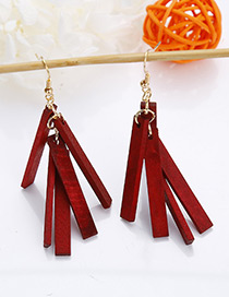 Fashion Dark Red Strip Shape Decorated Earrings