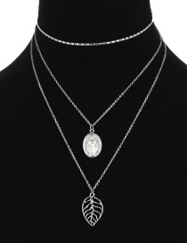 Fashion Silver Color Hollow Out Leaf Shape Decorated Multilayer Necklace