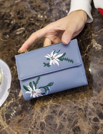 Vintage Blue Embroidery Flowers Decorated Wallet