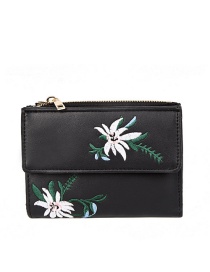 Vintage Black Embroidery Flowers Decorated Wallet