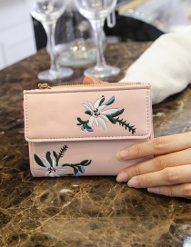 Vintage Pink Embroidery Flowers Decorated Wallet