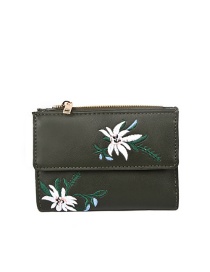 Vintage Green Embroidery Flowers Decorated Wallet
