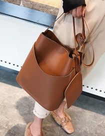 Fashion Brown Pure Color Decorated Bucket Bag
