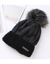 Trendy Black Fuzzy Ball Decorated Pure Color Cap