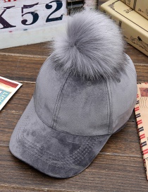 Lovely Gray Fuzzy Ball Decorated Hat