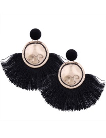 Bohemia Black Metal Round Shape Decorated Tassel Earrings