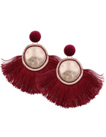 Bohemia Red Metal Round Shape Decorated Tassel Earrings