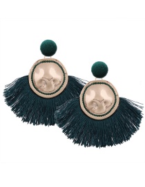 Bohemia Green Metal Round Shape Decorated Tassel Earrings