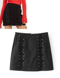 Fashion Black Bandage Design Pure Color Simple Skirt