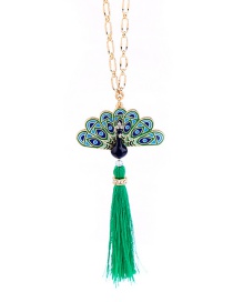 Fashion Green+gold Color Peacock Shape Decorated Necklace