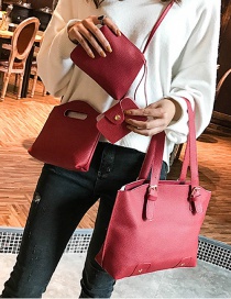 Fashion Red Rivet Decorated Handbag ( 4 Pcs )