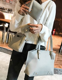 Fashion Light Gray Rivet Decorated Handbag ( 4 Pcs )