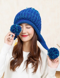 Fashion Blue Fuzzy Ball Decorated Hat