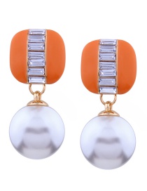 Fashion Orange Big Pearls&diamond Decorated Earrings
