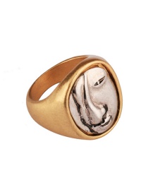 Exaggerated Gold Color Face Shape Pattern Decorated Simple Ring