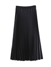 Trendy Black Pure Color Decorated Simple Skirt