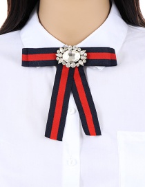 Trendy Red+navy Diamond Decorated Bowknot Shape Brooch