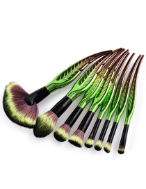 Trendy Green+brown Leaf Shape Decorated Makeup Brush(8pcs)