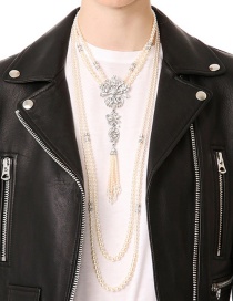 Exaggerated White Diamond Decorated Multilayer Necklace