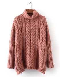 Fashion Brown Braided Shape Decorated Turtleneck Sweater