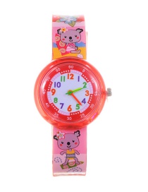 Fashion Pink+red Bear Pattern Decorated Child Watch