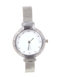 Fashion Silver Color Diamond Decorated Round Dial Watch