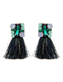 Fashion Dark Green Geometric Shape Diamond Decorated Tassel Earrings