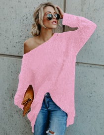 Fashion Pink Pure Color Decorated Long Sleeves Sweater