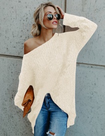 Fashion Beige Pure Color Decorated Long Sleeves Sweater