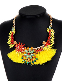 Vintage Yellow Flower Shape Decorated Tassel Necklace
