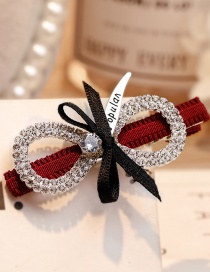 Lovely Claret Red Full Diamond Decorated Bowknot Hairpin