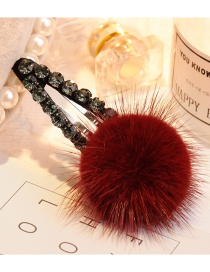 Lovely Claret Red Fuzzy Ball Decorated Pom Hairpin