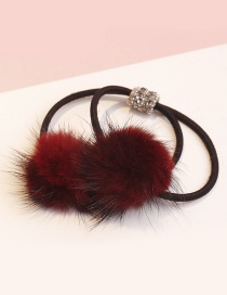Lovely Claret Red Fuzzy Ball Decorated Double Layer Hair Band