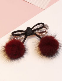 Lovely Claret Red Fuzzy Ball Decorated Bowknot Hairpin