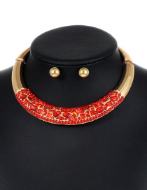 Elegant Red Geometric Shape Diamond Decorated Jewelry Sets
