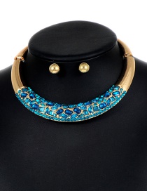 Elegant Blue Geometric Shape Diamond Decorated Jewelry Sets