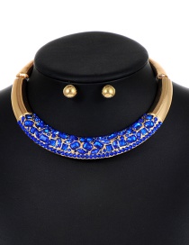 Elegant Sapphire Blue Geometric Shape Diamond Decorated Jewelry Sets