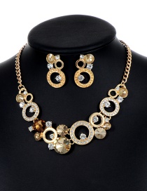 Fashion Champagne Round Shape Decorated Hollow Out Jewelry Sets
