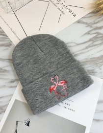 Fashion Gray Embroidery Flamingo Decorated Hat