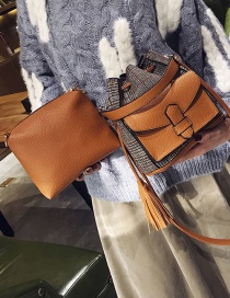 Fashion Brown Tassel Decorated Bucket Bag (2pcs)