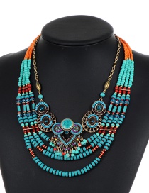 Fashion Green Hollow Out Decorated Multilayer Necklace