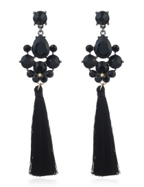 Bohemia Black Pure Color Decorated Tassel Earrings