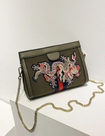 Fashion Green Embroidery Dragon Decorated Shoulder Bag