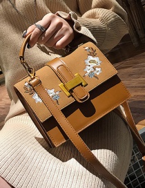 Fashion Brown Embroidery Flower Decorated Shoulder Bag